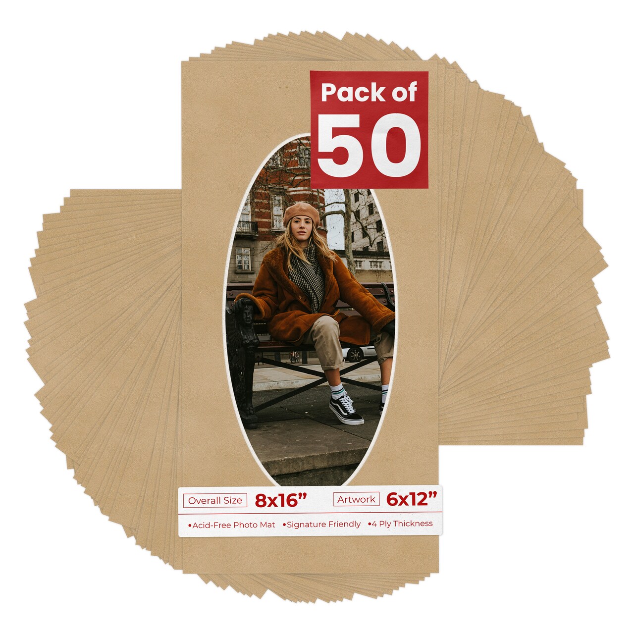 Beige Suede Mat Board for 8x16 Frames - Oval Opening for 6x12 Photos